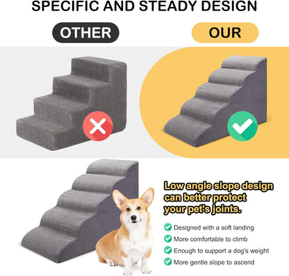 CiWiVOKi Dog Stairs for Bed, 5-Step Dog Steps for Couch and High Bed, Non-Slip Pet Stairs, 24" High Sofa Foam Ramp - Best for Small Pets, Older Cats with Joint Pain