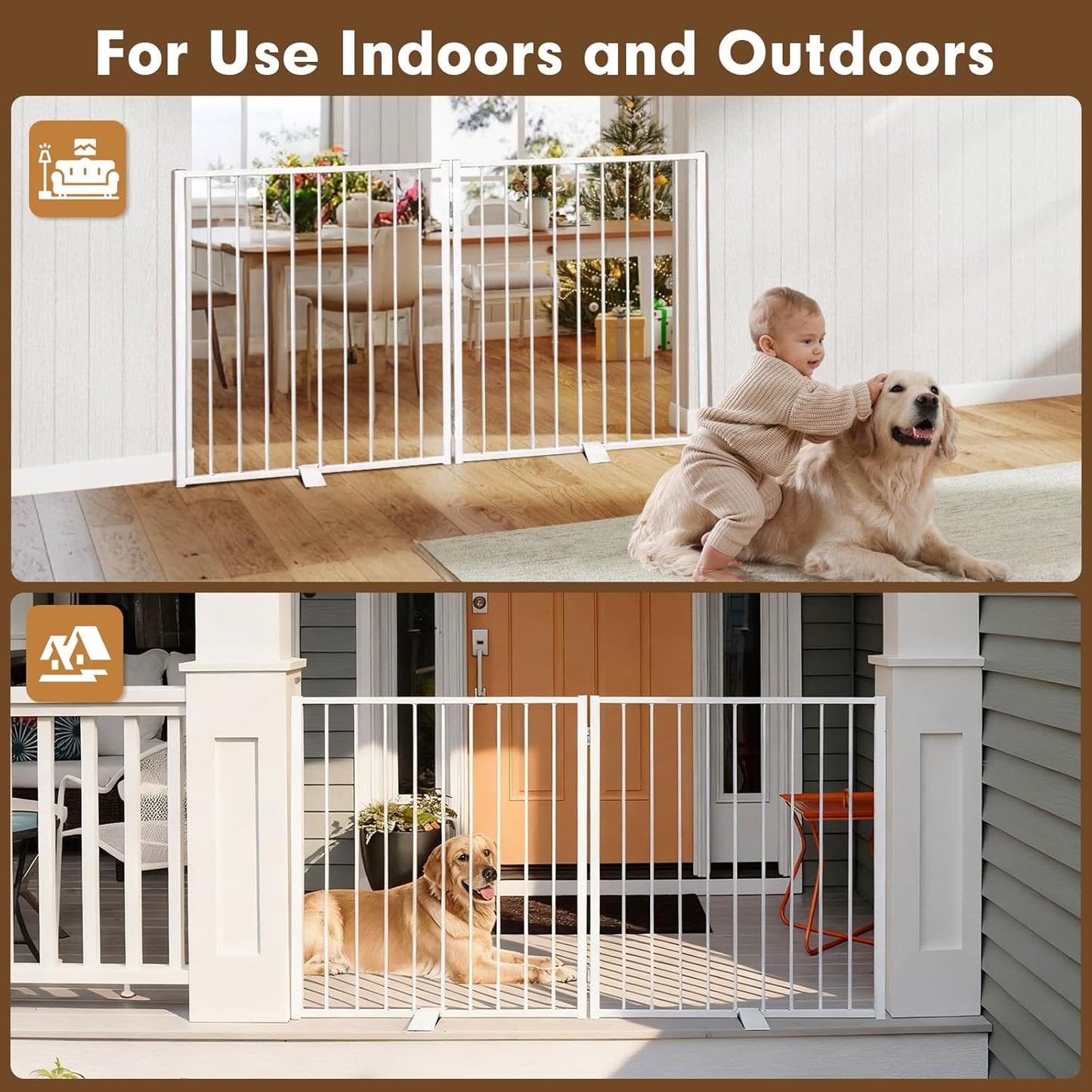 104" Extra Wide Dog Gate, Heavy Duty Metal Freestanding Dog Gate with Door for Indoor & Outdoor, Foldable Pet Fence for Doorways,House,Porch,Deck,Yard,Stairs, Auto Close(4 Panels,Black)