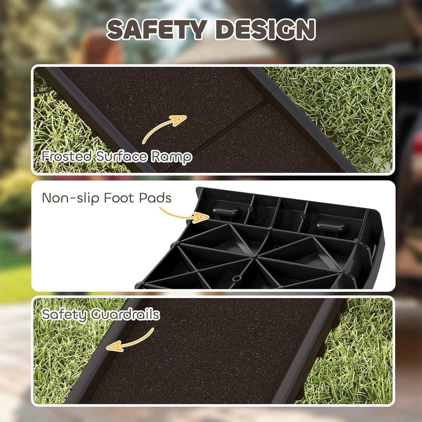PawHut Folding Dog Ramp for Car, Truck, SUV, 61 Inches Portable Pet Ramp with Grass Surface, Non Slip with Raised Side Rails