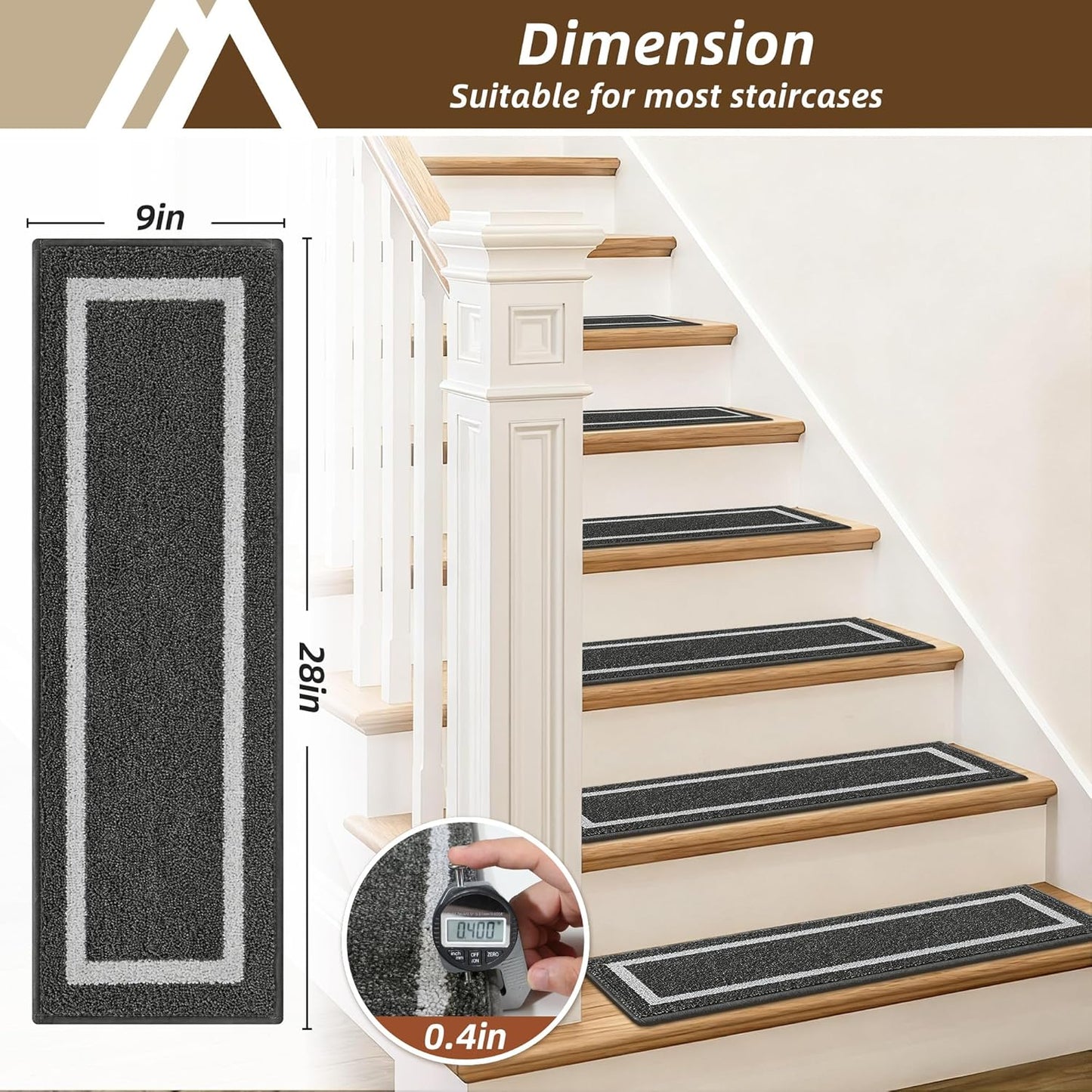 COSY HOMEER Soft Stair Treads Non-Slip Carpet Mat 28inX9in Indoor Stair Runners for Wooden Steps,Stair Rugs for Kids and Dogs, 100% Polyester TPE Backing 4pcs,Beige