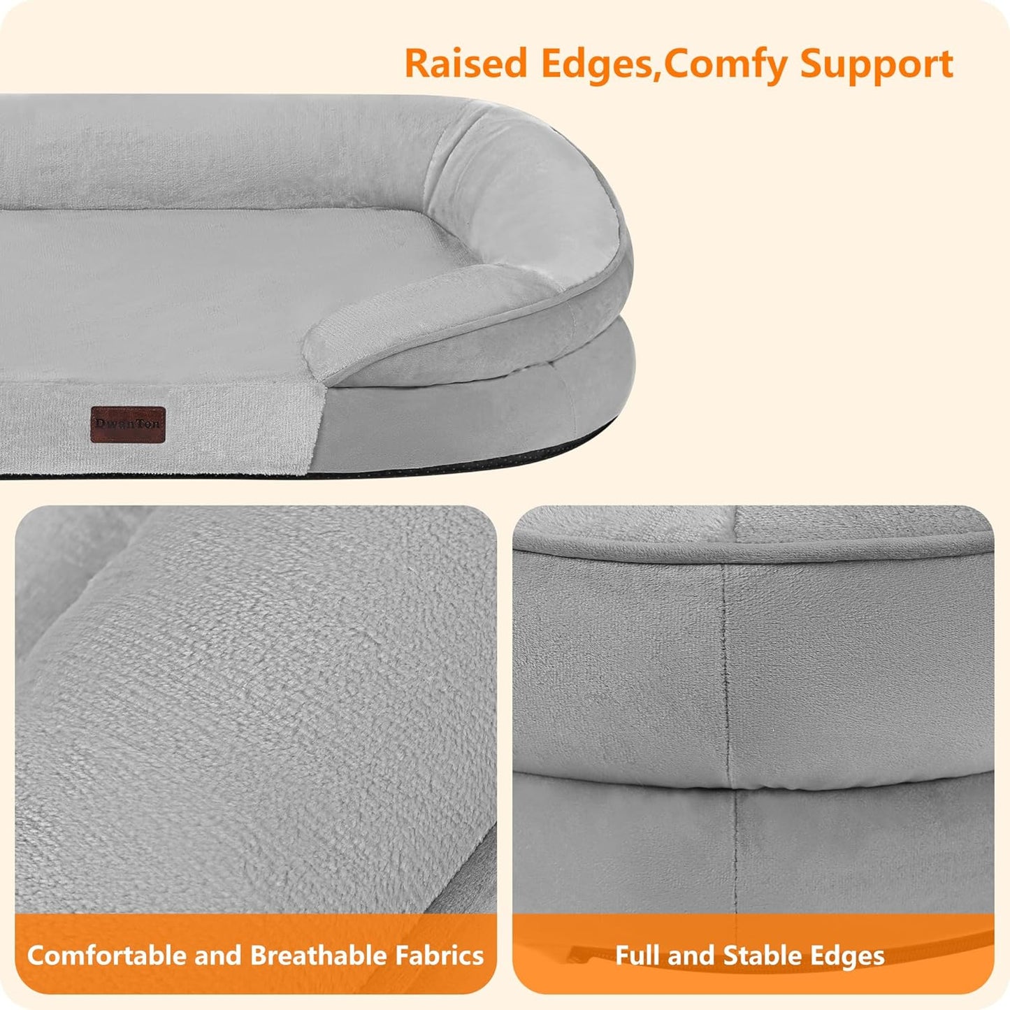 Dwanton Orthopedic Dog Bed for Medium Dogs with Gel Memory Foam, Waterproof Dog Sofa, Washable Pet Bed with Four Sided Bolster Cushion, Removable Cover & Non-Slip Bottom, 36", Dark Gray
