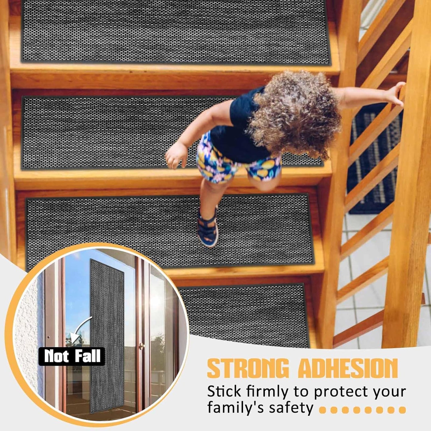 Stair Treads Non Slip for Wooden Steps Indoor 9" x 36" 15 Pack Extra Wide Stairs Tread Carpet Runner, Step Pads with Reusable Adhesive for Dogs Kids Elders, Machine Washable, Black