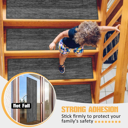 Stair Treads Non Slip for Wooden Steps Indoor 9" x 36" 15 Pack Extra Wide Stairs Tread Carpet Runner, Step Pads with Reusable Adhesive for Dogs Kids Elders, Machine Washable, Black