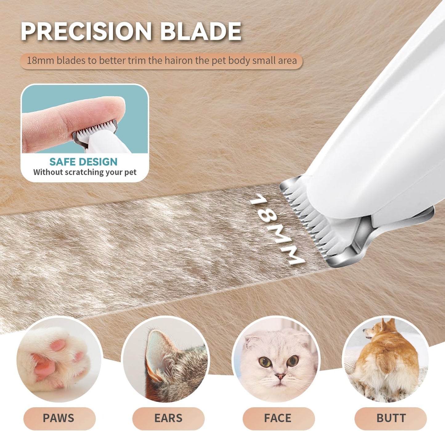2026 New Pet Precision Trimmer, Dog Paw Trimmer with LED Light, Low Noise, IP68 Waterproof, Dual-Speed Motor, Suit for Trimming Paw, Ear, Face, Butt, Eyebrows, USB Rechageble