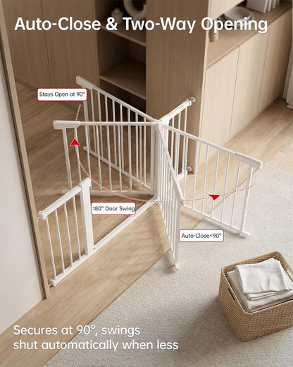 Baby Gate for Stairs, 29.92-48” Wide Pressure Mounted Baby Gate No Drill Needed, Auto Close Dog Gate for Doorways, Easy Walk Through Safety Child Gates for Toddler & Pet/Puppy, Indoor, White