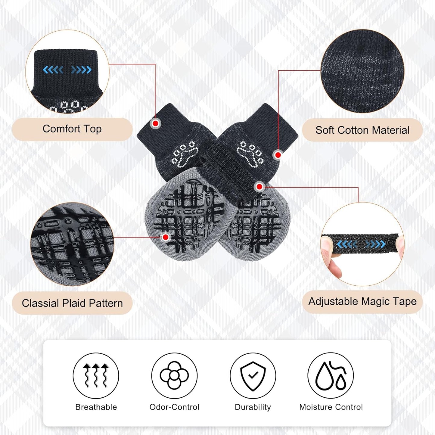 BEAUTYZOO Dog Socks to Prevent Licking Paws -Dog Shoes for Hot Pavement & Hardwood Floors Anti Slip, Traction Control Boots & Paw Protectors with Double Side Grips for Small Medium Large Senior Dogs