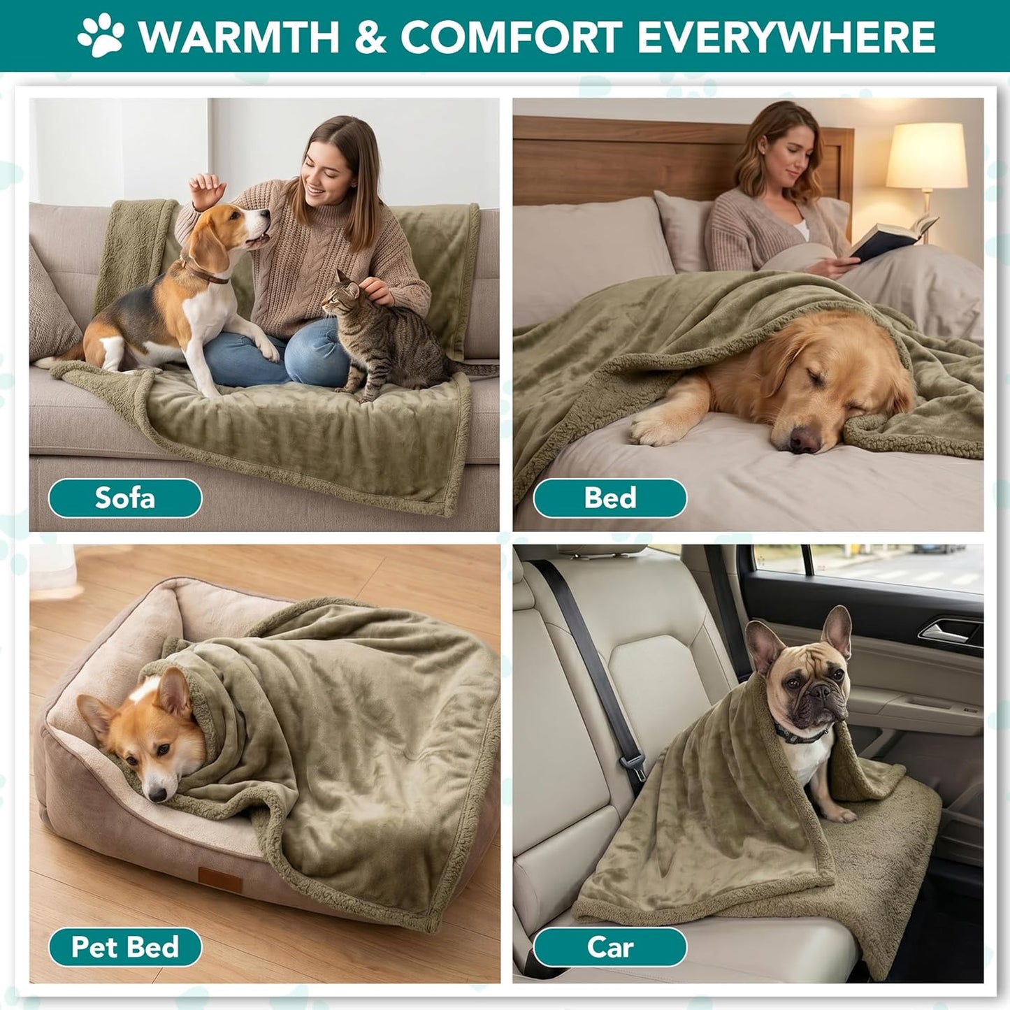PetAmi Dog Blanket for Medium Large Dogs, Pet Bed Blanket Cat Puppy Kitten, Fleece Furniture Couch Cover Protector Sofa Car, Soft Sherpa Dog Throw Plush Reversible Washable, 40x60 Plaid Dark Gray