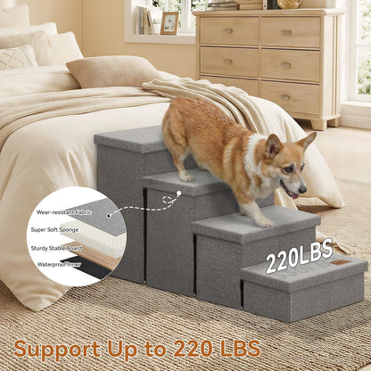 Zerbuger Wider Dog Ramp for High Bed with Storage 18" H, Foldable Dog Stairs for Small Medium Large Older Senior Animal, Sturdy Dog Step for Climbing Bed or Couch, Arthritis-Friendly (Gray, No Condo)