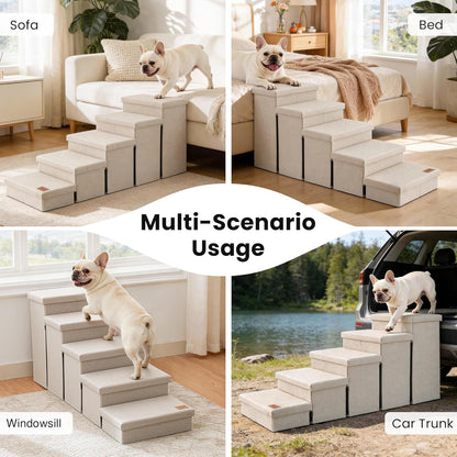 Love's cabin Dog Stairs with Storage 13" H, Foldable Pet Stairs for Small Medium or Large Dogs, Cat Puppy Steps Ramp with Zip up to 150 lbs, Solid Grey, 2 Steps