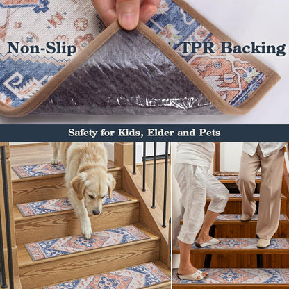 Lahome Stair Treads Non Slip 15 Pack 8" X 30" Stair Treads for Wooden Steps, Washable Self Adhesive Stair Runners Stain Resistant Stair Carpet, Edging Staircase for Kids Elders and Dogs Dorie, Taupe