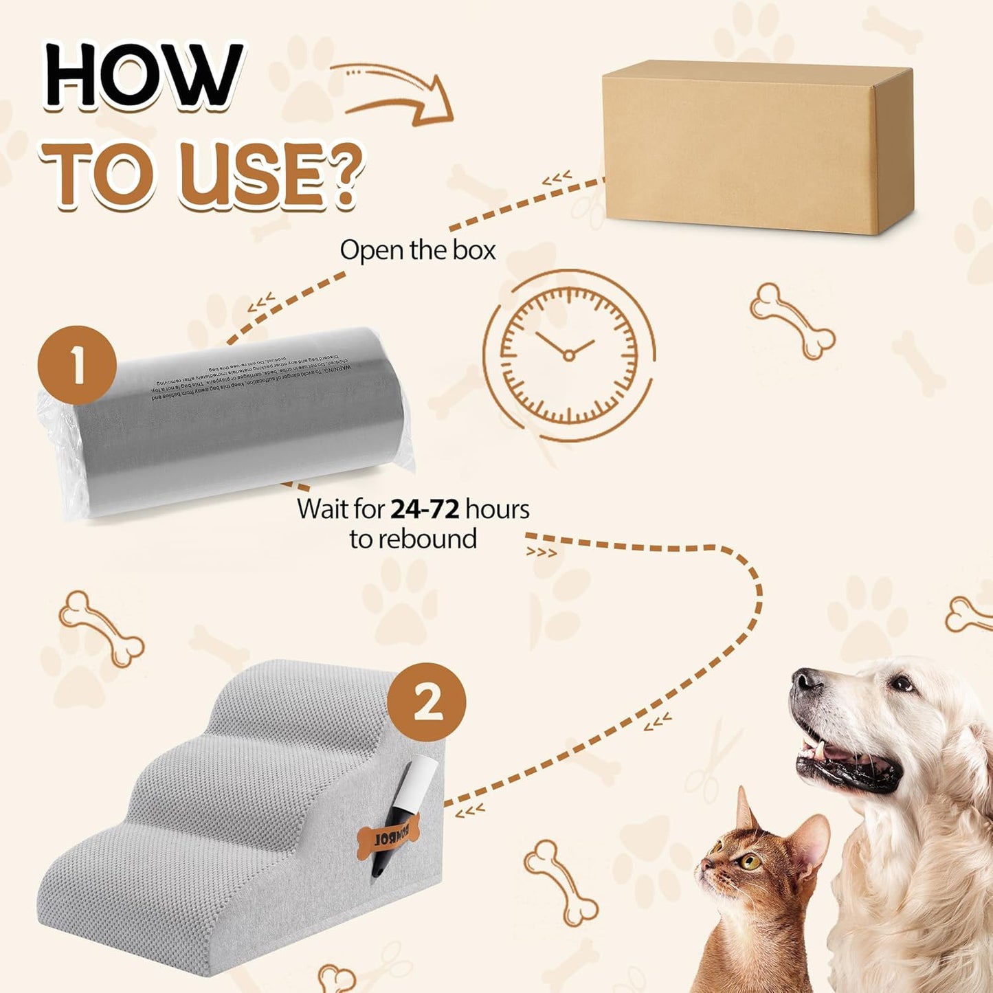 Romrol Dog Stairs Ramp for High Beds Couches, High Density Foam Pet Steps with Durable Non-Slip Waterproof Fabric Cover, Dog Stairs for Small Dogs or Cats or Pets, 5-Step, 22 Inch, Grey
