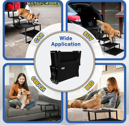 Dog Stairs for Large Dogs, for Medium Dogs, Foldable Dog Ramp for Car & SUV, Steps for Bed, Wide Non-Slip Pet Steps for Car Side Door, Truck & High Beds, Portable & Adjustable - 17" Wide