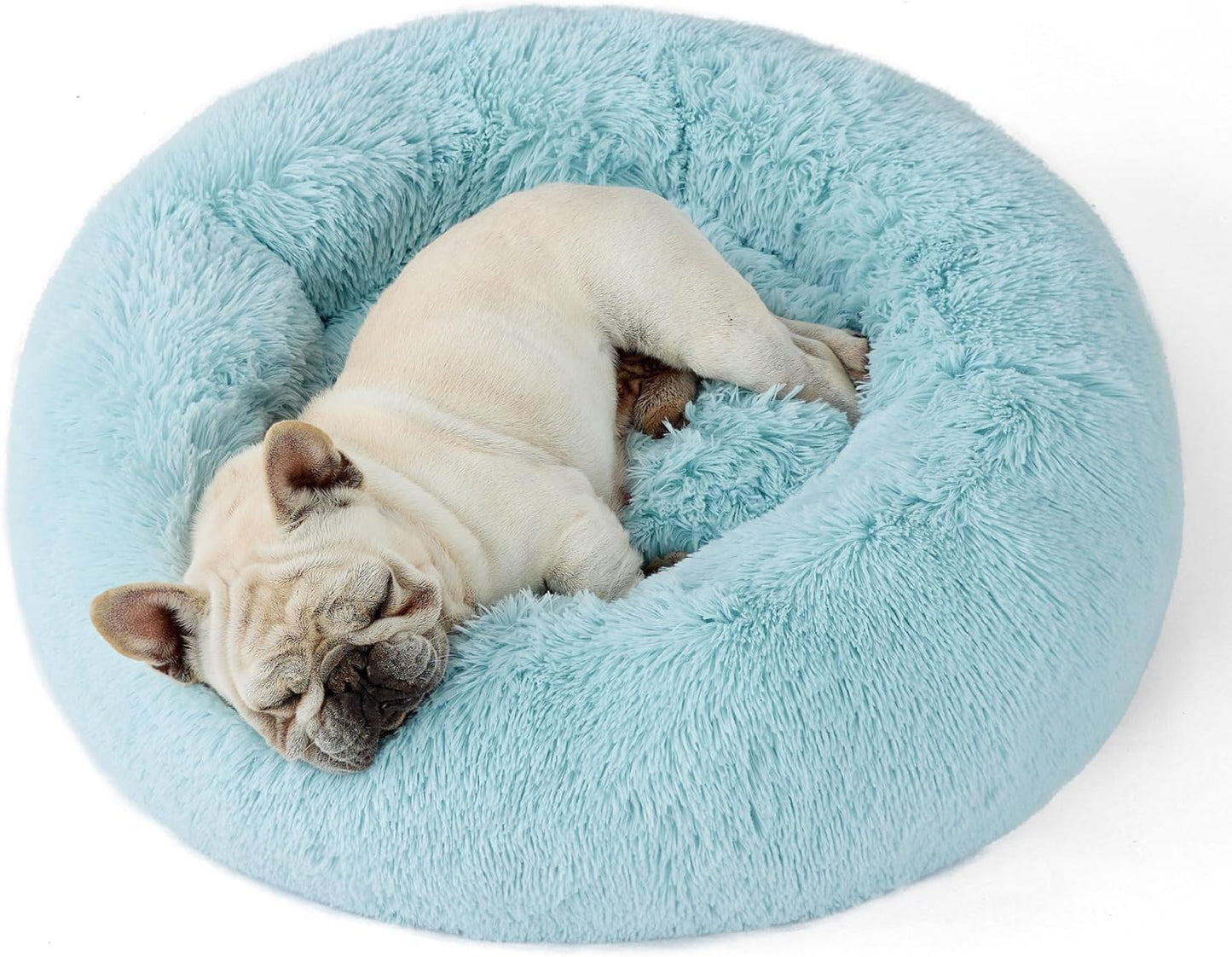 Bedsure Calming Dog Bed Medium Size Dog - Donut Washable Medium Pet Bed, 30 inches Anti-Slip Round Fluffy Plush Faux Fur Cat Bed, Fits up to 45 lbs Pets, Camel