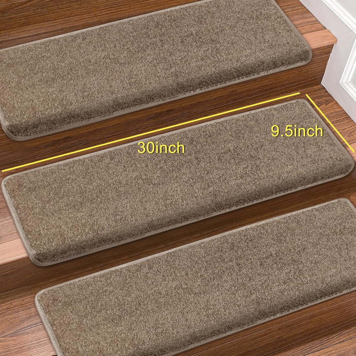 PURE ERA Bullnose Carpet Stair Treads Set Tape Free Non-Slip Indoor Stair Protectors Pet Friendly Rugs Covers Soft Skid Resistant Washable Reusable 9.5" x 30"(14 Pieces,Cream Gray)