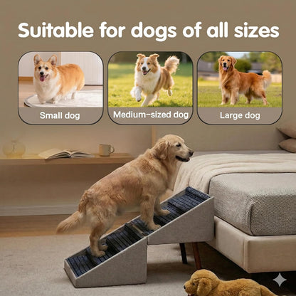 Dog Stairs for High Bed, 2-in-1 Ottoman Dog Stairs, 21 Inch Working Height, 6 Steps and Non-Slip Design for Large Dogs, Wooden Pet Furniture