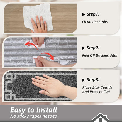 BEQHAUSE Non Slip Stair Treads for Wooden Steps Indoor Washable Stair Runner 28inX9in Polyester Durable Stair Treads Carpet for Dogs,Kids and Elders 15pcs,Dark Grey