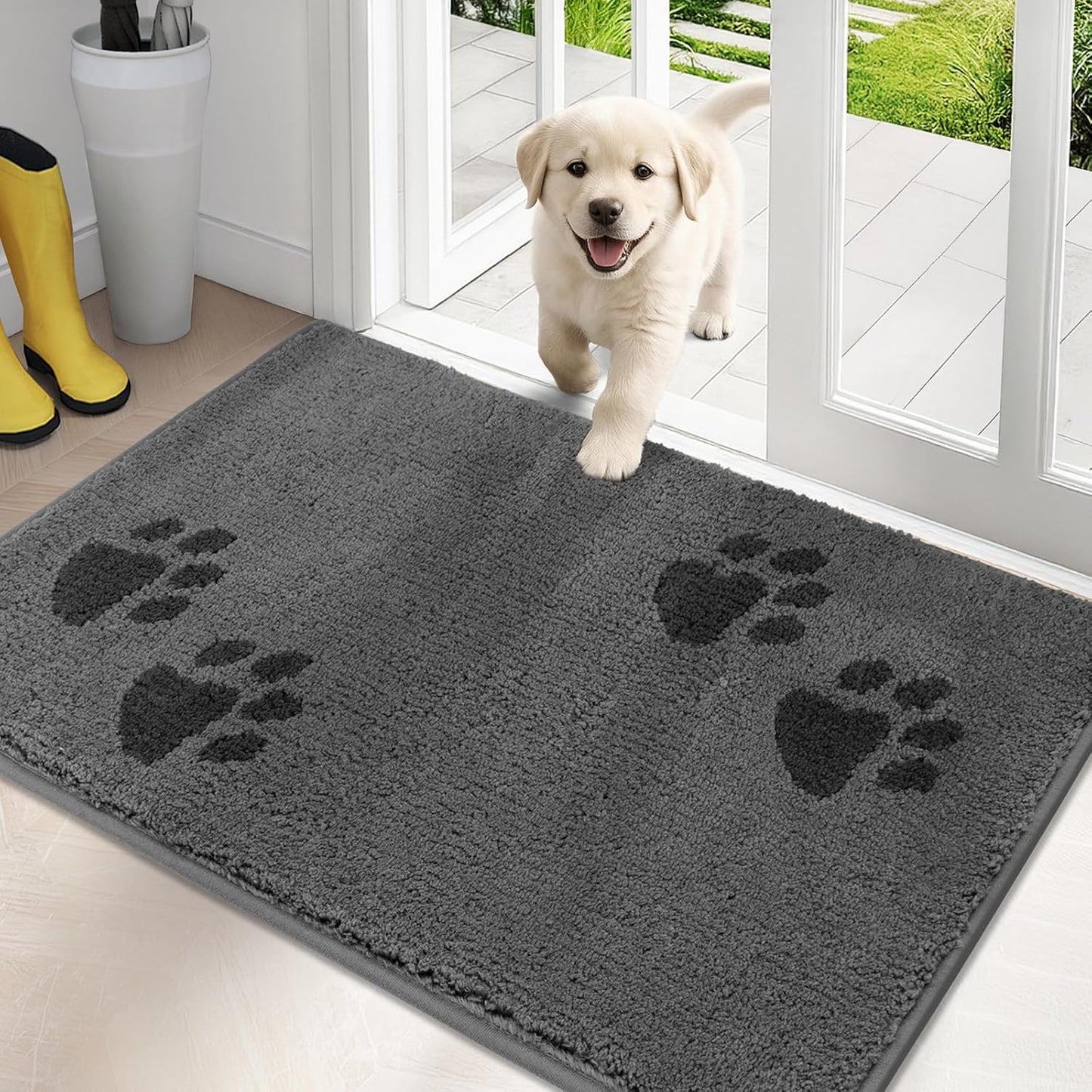 PURRUGS Dirt Trapping Door Mat 20" x 31.5", Non-Skid/Slip Machine Washable Microfiber Entrance Rug, Shoes Scraper, Dog Doormat, Super Absorbent Floor Mat for Muddy Wet Shoes and Paws, Grey