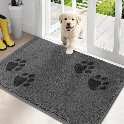 PURRUGS Dirt Trapping Door Mat 20" x 31.5", Non-Skid/Slip Machine Washable Microfiber Entrance Rug, Shoes Scraper, Dog Doormat, Super Absorbent Floor Mat for Muddy Wet Shoes and Paws, Grey