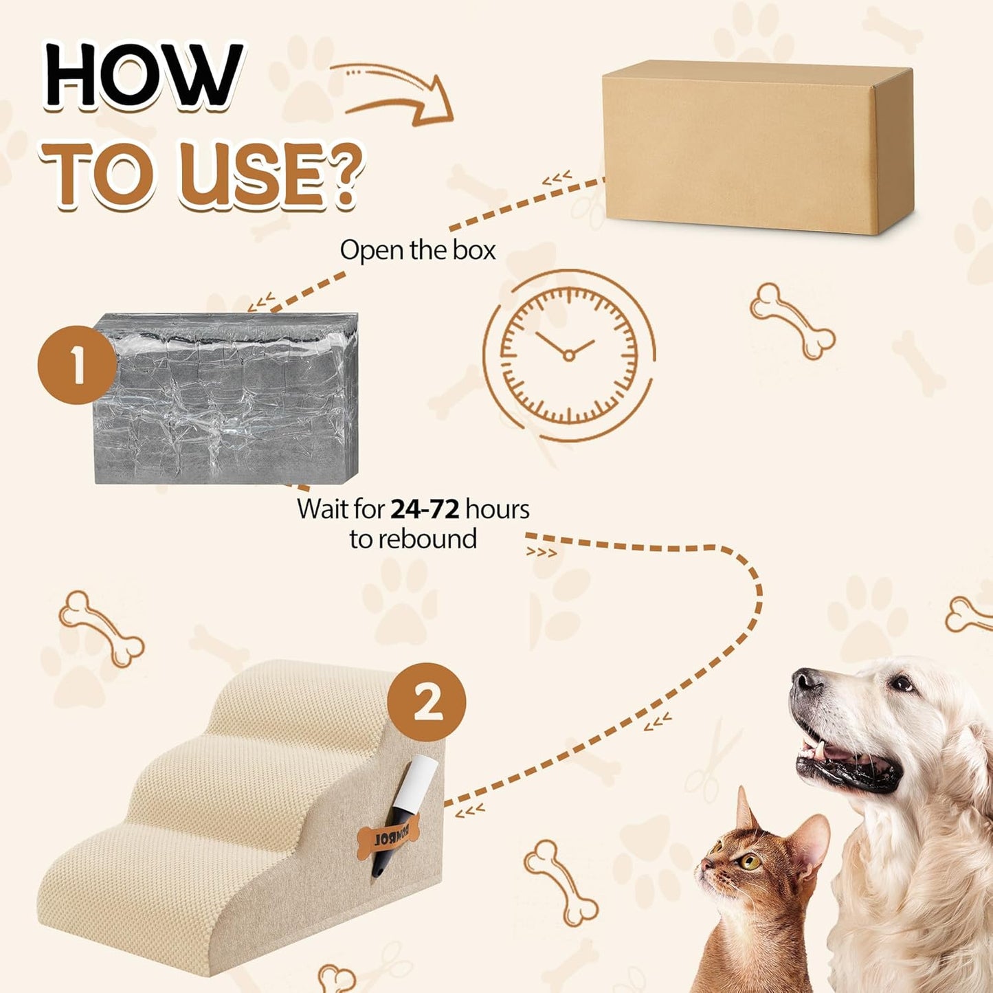 Romrol Dog Stairs Ramp for High Beds Couches, High Density Foam Pet Steps with Durable Non-Slip Waterproof Fabric Cover, Dog Stairs for Small Dogs or Cats or Pets, 5-Step, 22 Inch, Grey