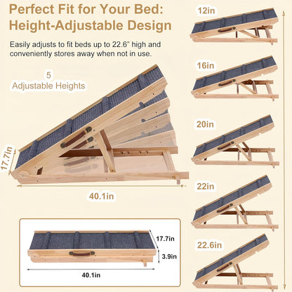 Foldable Wooden Dog Ramp & Pet Stairs - 5-Level Non-Slip Pet Steps for Dogs & Cats,Wood Ramp for Dogs to Get on Bed Couch Car,Suitable for Indoor and Outdoor use