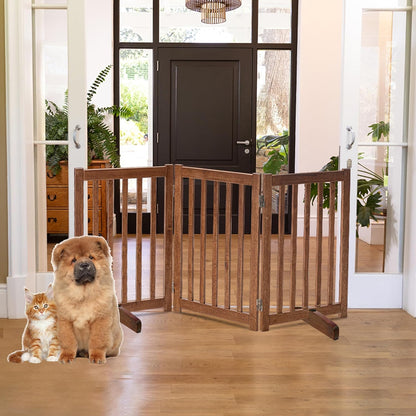 LZRS 2-Panel Wooden Free Standing Foldable Dog Gate Indoor – Solid Hardwood 24" High, Step-Over Safety Pet Gate for Doorways, Stairs & Small Spaces - Indoor Use, White