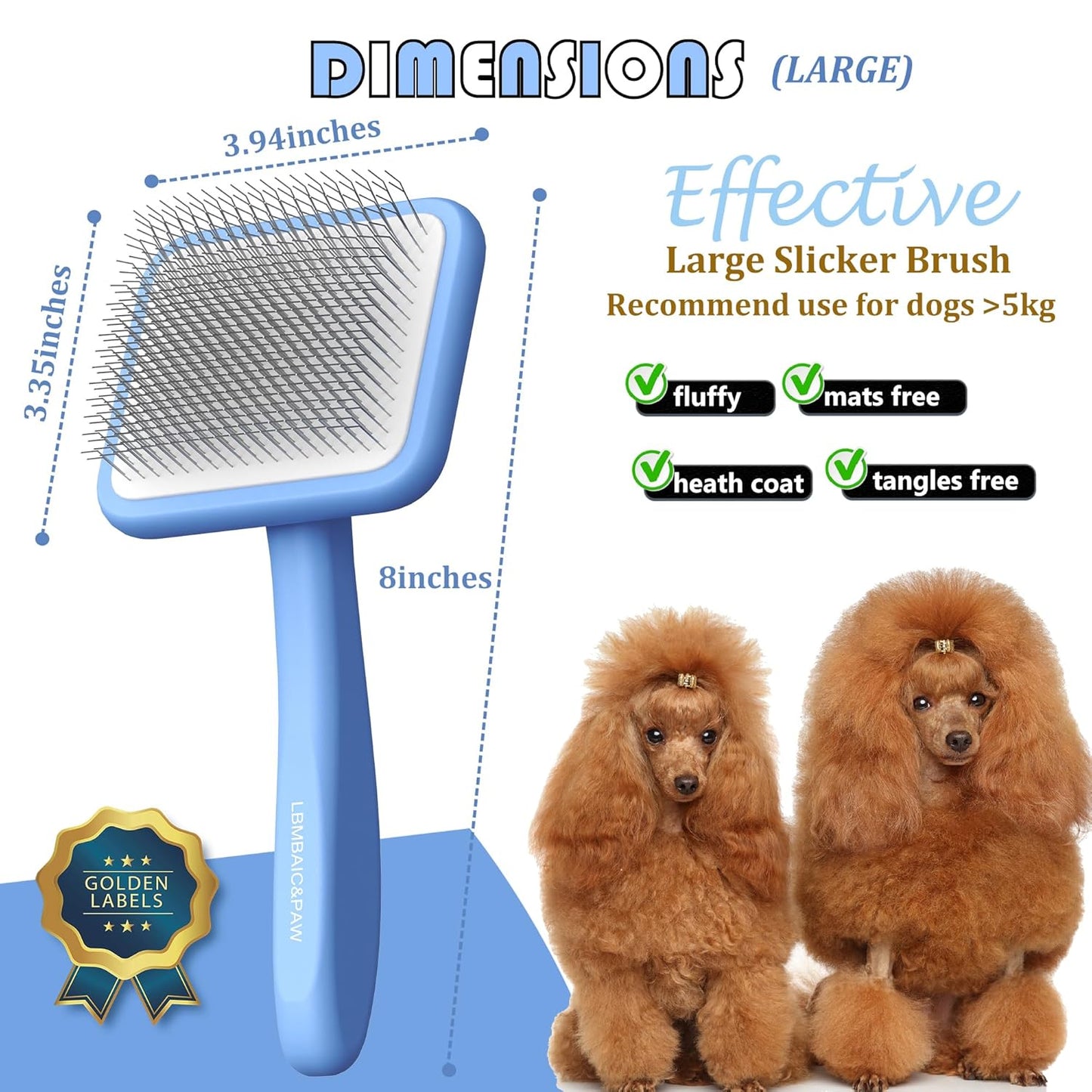 Dog Slicker Brushes for Poodles,Doodles,Goldendoodles,Bernedoodle.Dog Brushes for Thick Long Curly Fur Deshedding,Fluff,Grooming.Remove Loose Fur Quick Easy.Long Pin Slicker Brush.Wooden(Large)