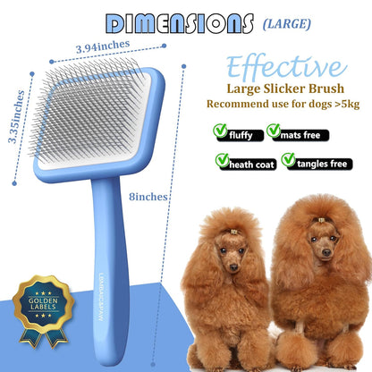 Dog Slicker Brushes for Poodles,Doodles,Goldendoodles,Bernedoodle.Dog Brushes for Thick Long Curly Fur Deshedding,Fluff,Grooming.Remove Loose Fur Quick Easy.Long Pin Slicker Brush.Wooden(Large)