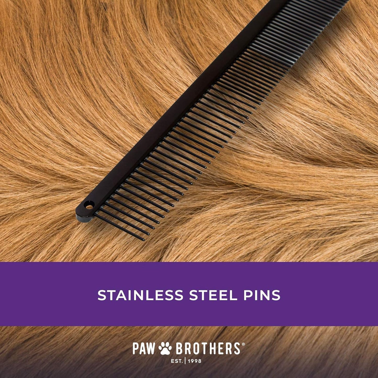 Ryan's Pet Supplies Paw Brothers Greyhound Style Teflon Comb for Dogs, Professional Grade, True Teflon, Fine/Medium, Ergonomic Handle, 7.5 in.