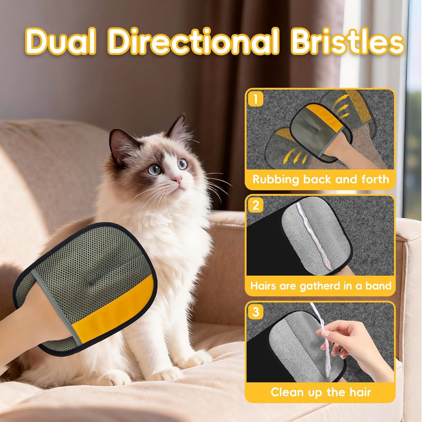 Pet Hair Removal Glove, Magic Brush Electrostatic Mitt, Pet Hair Remover Tool for Dog & Cat, Reusable Pet Hair Gloves Pet Grooming Needs, Fur Remover for Couch, Clothing, Carpet & Car Seat
