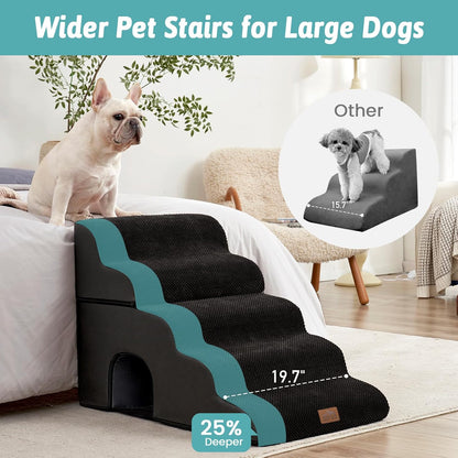 COZY KISS Extra Wide Dog Stairs with Tunnel, Foam Detachable Large Dog Step for Small Pet, Puppy or Cats, Medium Pet Ramp for High Bed, Couch, Sofa or Car, 19.7x33x22.4 inch, 5 Step, Beige