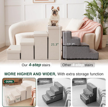 Love's cabin Dog Stairs with Storage 13" H, Foldable Pet Stairs for Small Medium or Large Dogs, Cat Puppy Steps Ramp with Zip up to 150 lbs, Solid Grey, 2 Steps