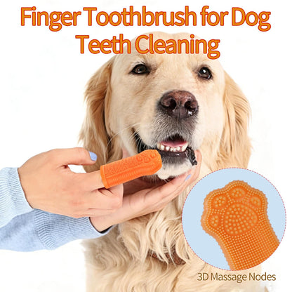 3PCS Pet Grooming Kit – Dog Bath Brush with Soap Dispenser & 2 Finger Toothbrushes | Silicone Dog Shampoo Brush for Small Medium Large Dogs, Soft Deshedding Massage Brush for Puppy & Cats