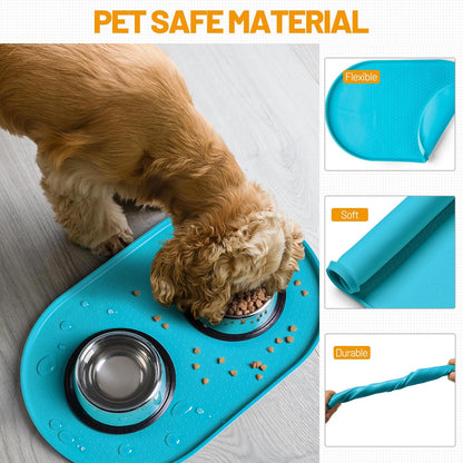 Hubulk 100% Waterproof Silicone Pet Feeding Mat with Raised Edge for Food and Water, Dog Bowl Mats, Cat Bowls Placemat with High Lip Protects Floor for Cats and Dogs (Gray, 19" L x 12" W)
