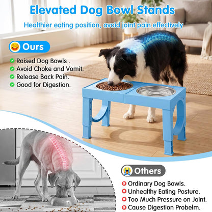 XIAZ Elevated Dog Bowls Large Breed Raised Dogs Bowl Stand Large/Medium Sized Dog Slow Feeder Dogs Bowls Food Water Stands 5 Heights Adjustable 9/11/12/14in Pet Feeder Dish Station