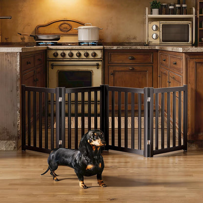2-Panel Solid Wood Dog Gate - Freestanding Folding Pet Gate for Doorways, Stairs, Indoor, 24" Height, No Installation Needed, Natural Wood