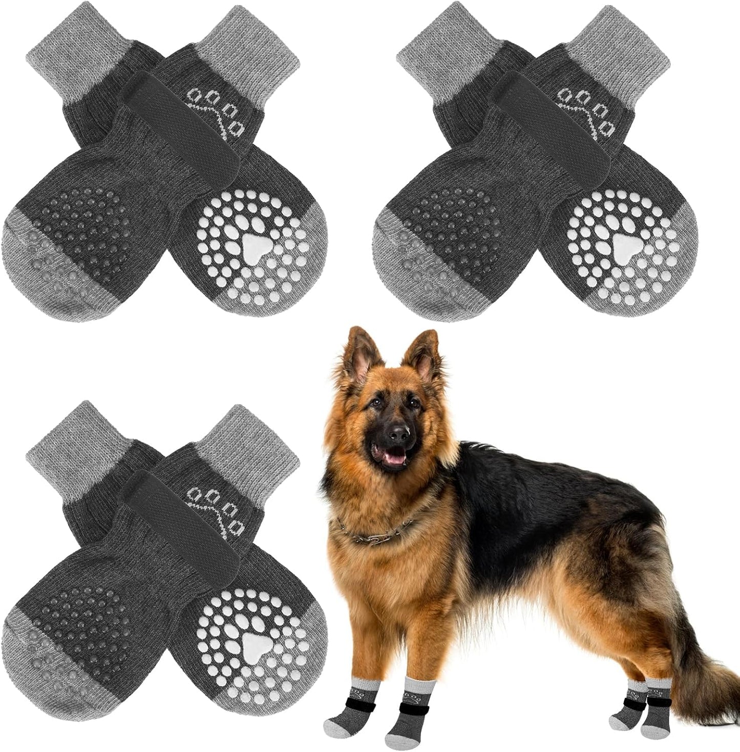 SCENEREAL 6Pcs Anti Slip Dog Socks to Prevent Licking Paws for Hot/Cold Pavement, Dog Grippy Socks for Hardwood Floors, Dog Shoes for Boots & Paw Protectors for Puppy Small Medium Large Senior Dogs
