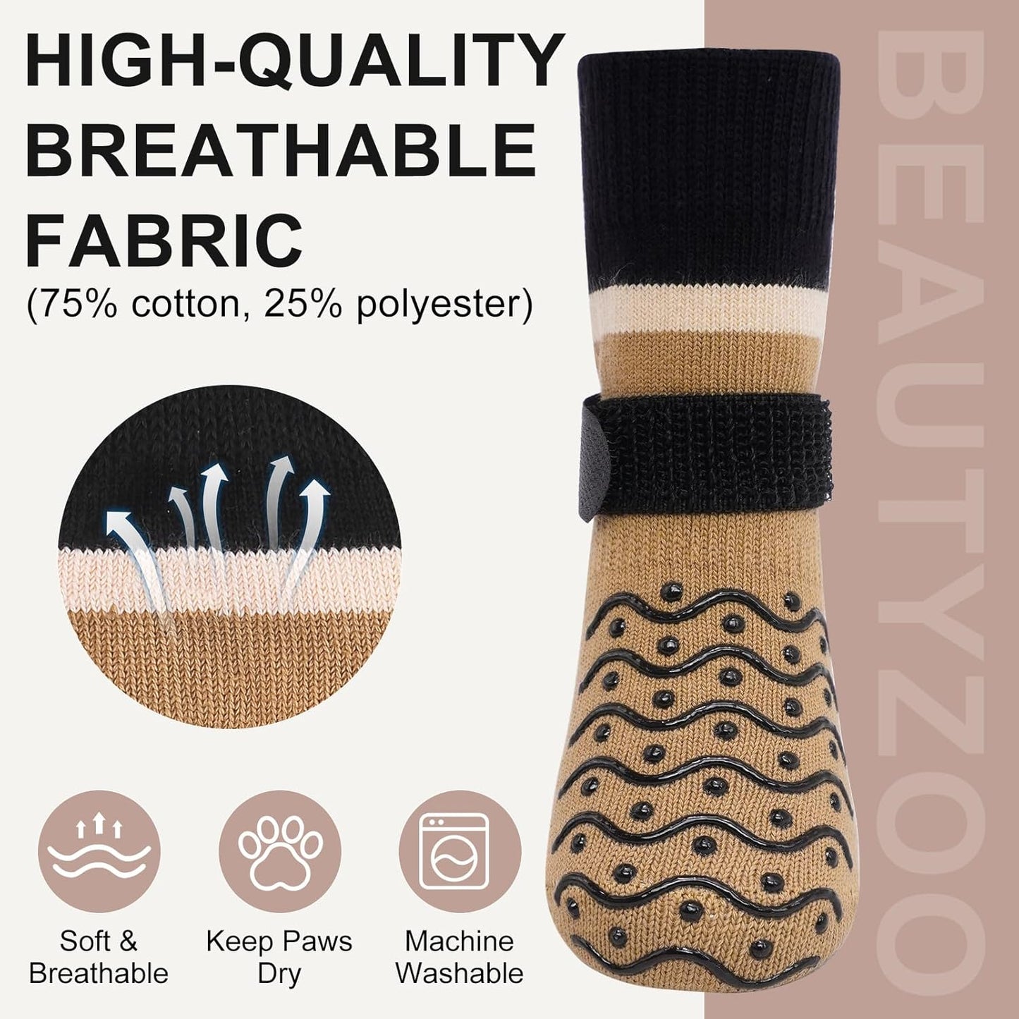 BEAUTYZOO Dog Socks to Prevent Licking Paws -Dog Shoes for Hot Pavement & Hardwood Floors Anti Slip, Traction Control Boots & Paw Protectors with Double Side Grips for Small Medium Large Senior Dogs