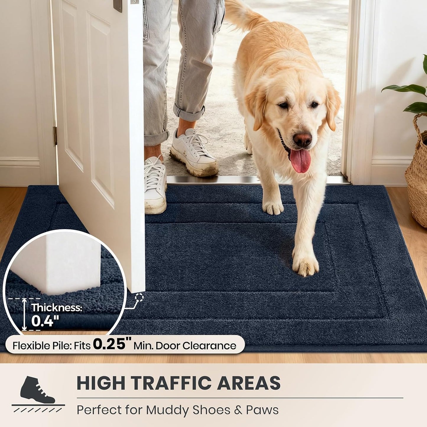 PURRUGS Dirt Trapping Door Mat 32" x 47", Non-Slip/Skid Machine Washable Entryway Rug, Dog Doormat, Super Absorbent Welcome Mat for Muddy Wet Shoes and Paws, Grayish Brown