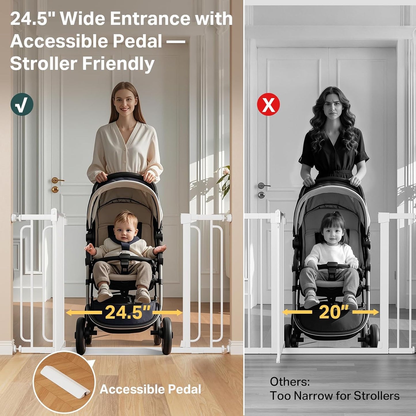 Cumbor 36.6-64" Extra Wide Baby Gate for Stairs, Dog Gates for Doorways, Auto-Close Pet Gate Indoor, Pressure Mounted Walk Through Safety Child Gate for Kids Toddler, Tall Pet Puppy Fence Gate, Brown