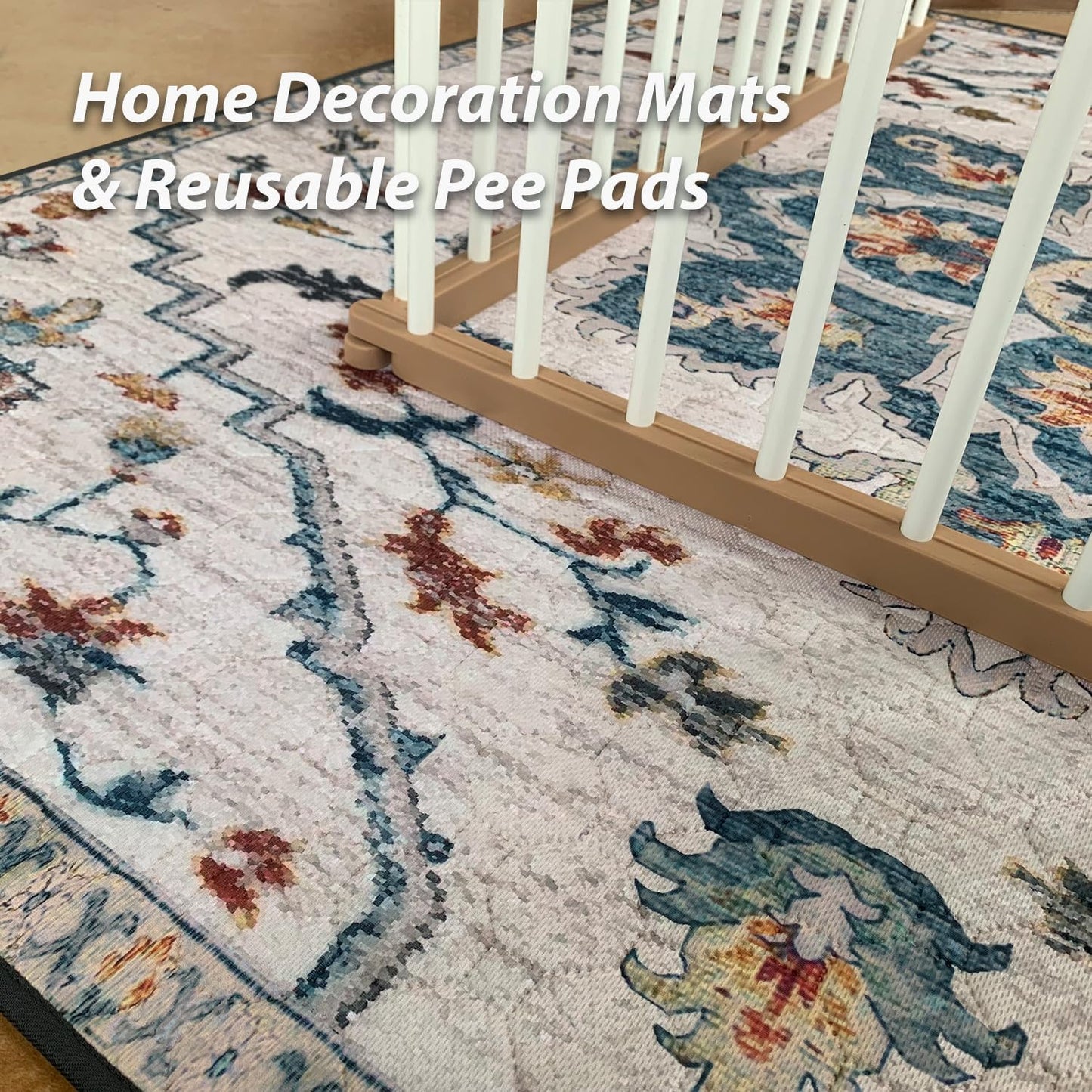 nunubaby Washable Pee Pads for Dogs, Stylish, Non-Slip and Leak-Proof Pee Pads. Reusable Potty Pads for Dogs for Crates and Floors.(Beige/Multi, 24" x48" )