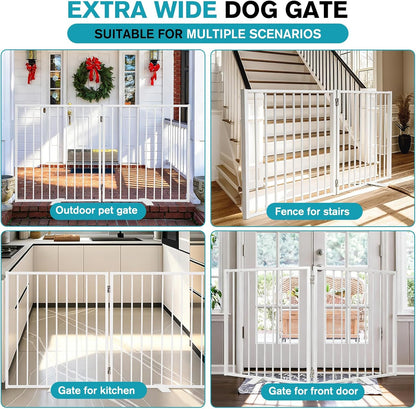 Snagle Paw Extra Wide Dog Gate,Free Standing Dog Fence with Door, Up to 104 Inch Wide Pet Gate with Support Feet for Stairs, Hallways, Doorways, Yard (Black, 4 Panels)