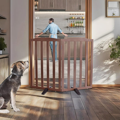 ZJSF Foldable Freestanding Indoor Dog Gate for House Wood White Long Pet Gates Dog Fence for Stairs Puppy Gates for Hallways,Pet Fence, Puppy Gate,Support Feet Included 24 "Height-3 Panels