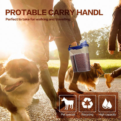 TIOVERY Dog Food Storage Container, 5-7 Lbs Airtight Pet Food Container, Cat Food Container Dispenser Plastic Bin with Pouring Spout, Portable Handle and a Collapsible bowl for Dogs Cats Grey/6Qt