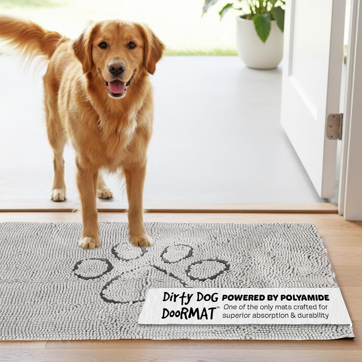 Dog Gone Smart Dirty Dog Doormat - Fast Drying Rug with Super Gripper Backing for Clean Floors - Super Absorbent and Machine Washable Mat for Muddy Paws - Grey