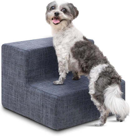 Best Pet Supplies Dog Stairs & Steps - Foam Steps for Small Dogs & Cats, Non-Slip Indoor Balanced Pet Step Support, Dog Ramp, No Assembly, Ash Gray Linen, 2-Step (12-inch Height)