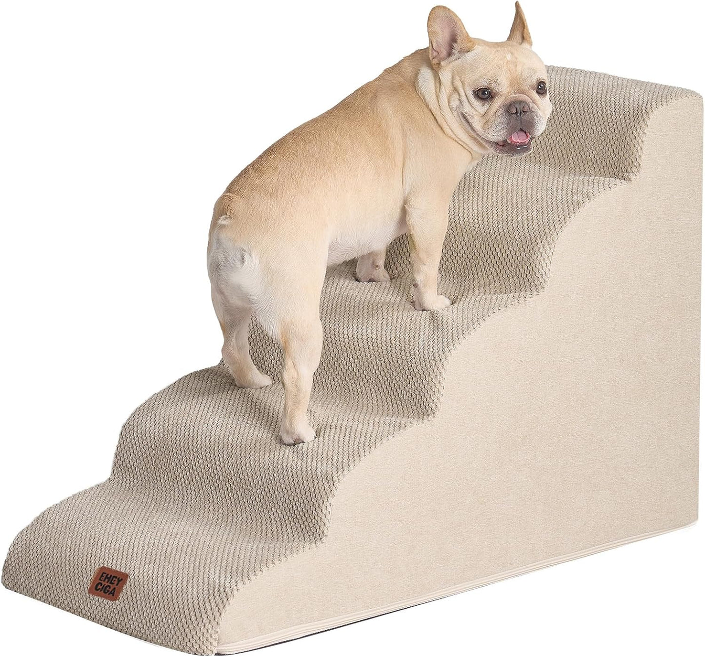 EHEYCIGA Curved Dog Stairs Ramp for High Beds 19.7" H, 4-Step Dog Steps for Small Dogs and Cats, Pet Stairs for High Bed Climbing, Non-Slip Balanced Pet Step Indoor, Grey