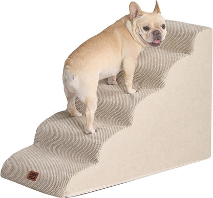 EHEYCIGA Curved Dog Stairs Ramp for High Beds 19.7" H, 4-Step Dog Steps for Small Dogs and Cats, Pet Stairs for High Bed Climbing, Non-Slip Balanced Pet Step Indoor, Grey