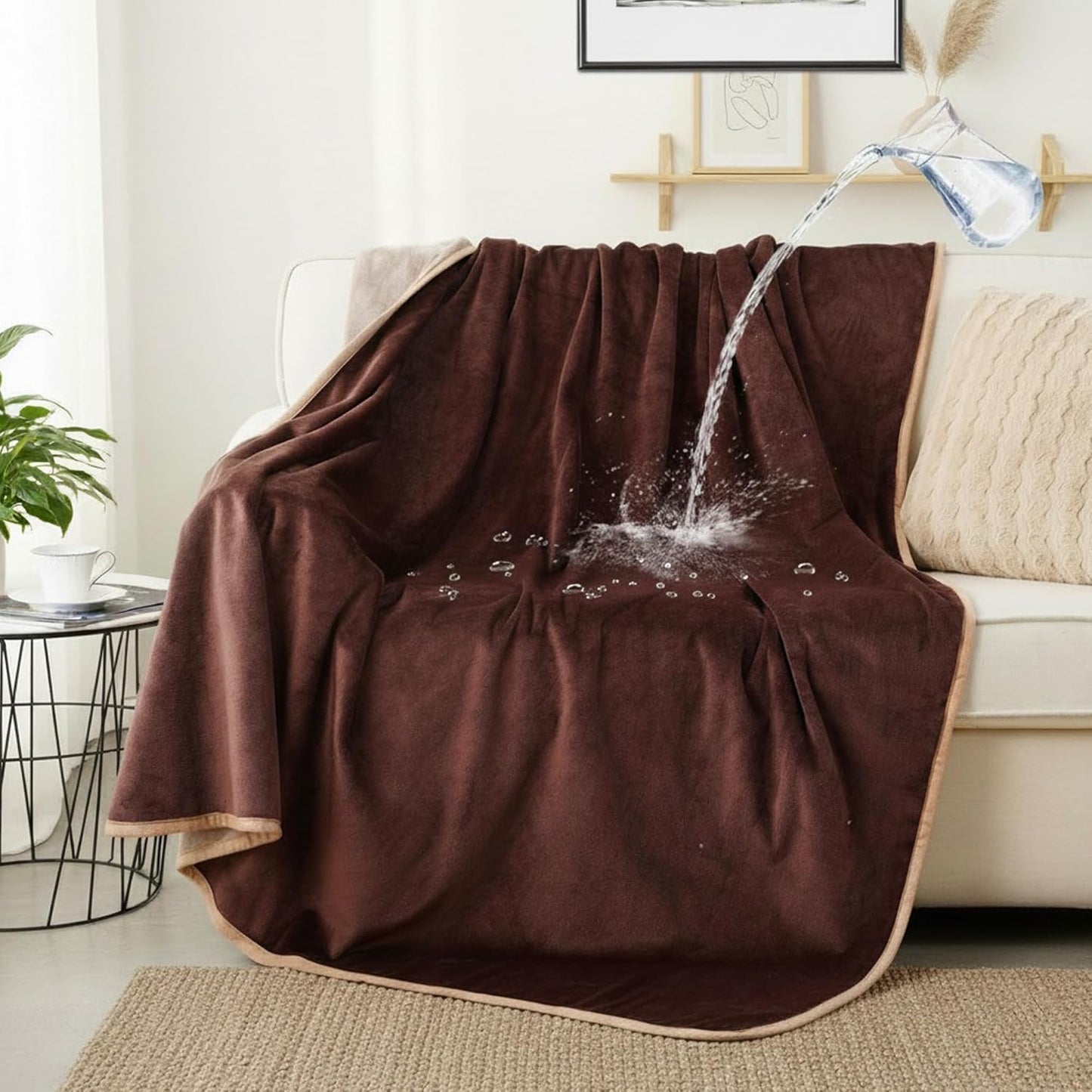 Waterproof Dog Blankets Pet Blanket 50"x60", Soft Fluffy Sofa Car Bed Protector, Reversible Sherpa Fleece Dog Blanket for Large Dogs (Dark Grey-Paws)