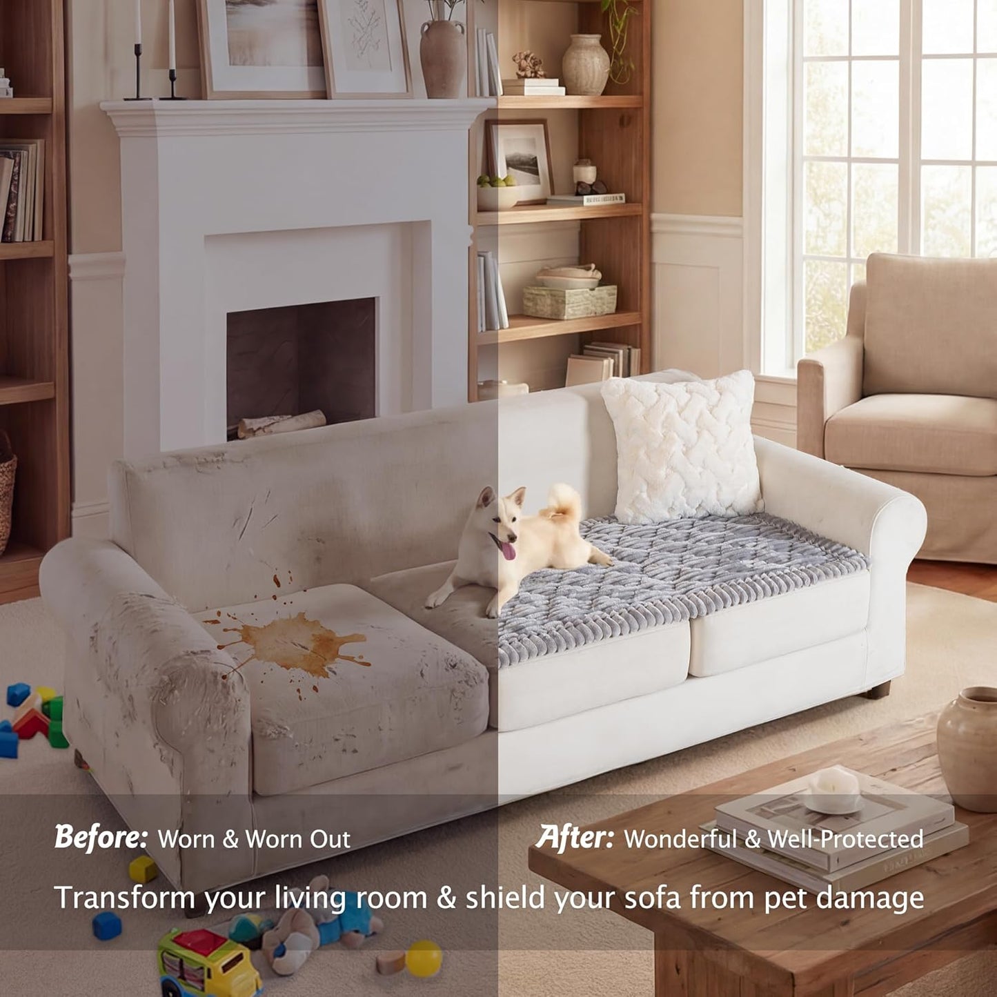 PuTian 100% Waterproof Fuzzy Couch Cover for Dogs Washable Non-Slip Furniture Cover Pet Friendly Dog Mat for Couches and Sofas White 27.6''x59'' 70cmx150cm