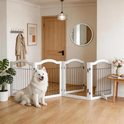 Vantas Espresso Wooden Folding Dog Gate 144" Wide x 30" Tall with Door, Freestanding Pet Gate, Pet Puppy Safety Fence